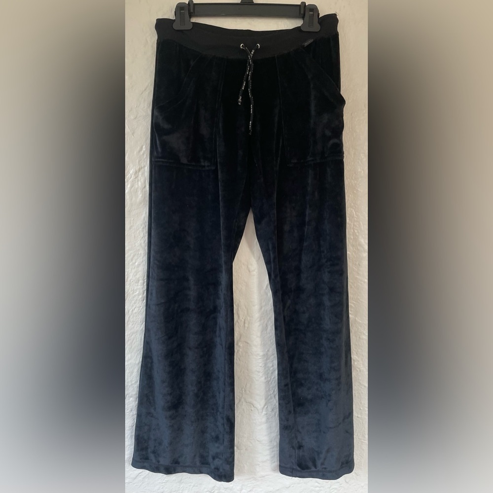 BCBGMAXAZRIA Valour Sz M wide leg sweatpants women’s black Pull On Lounge Velvet